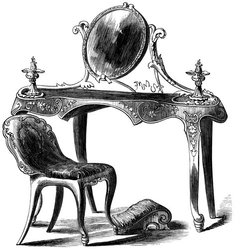 A smooth tabletop provides space for cosmetics and beauty supplies and also includes a matching. Victorian Dressing Table ~ Free Clip Art | Vintage ...