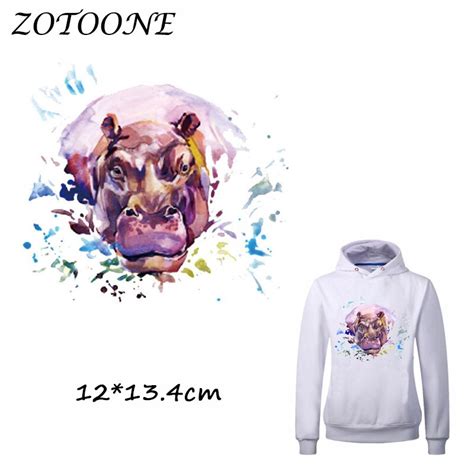 Zotoone Watercolor Hippo Patch For Clothing Iron On Garment Heat