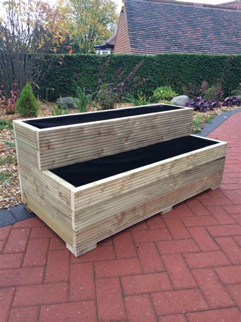 Large Wooden Garden Step Planter Trough Two Tier Veg Bed FREE LINING