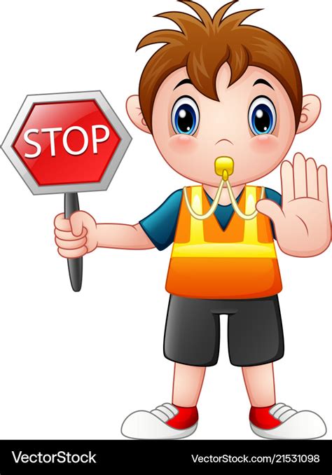 Cartoon Boy Holding A Stop Sign Royalty Free Vector Image