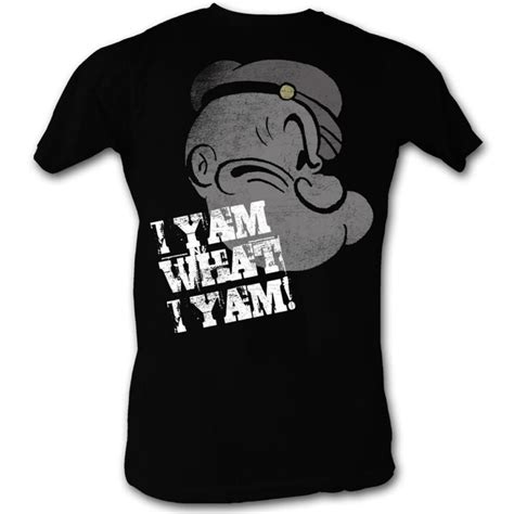 Popeye Profile I Yam 5x Cotton T Shirt Black Adult Mens Unisex Short Sleeve T Shirt