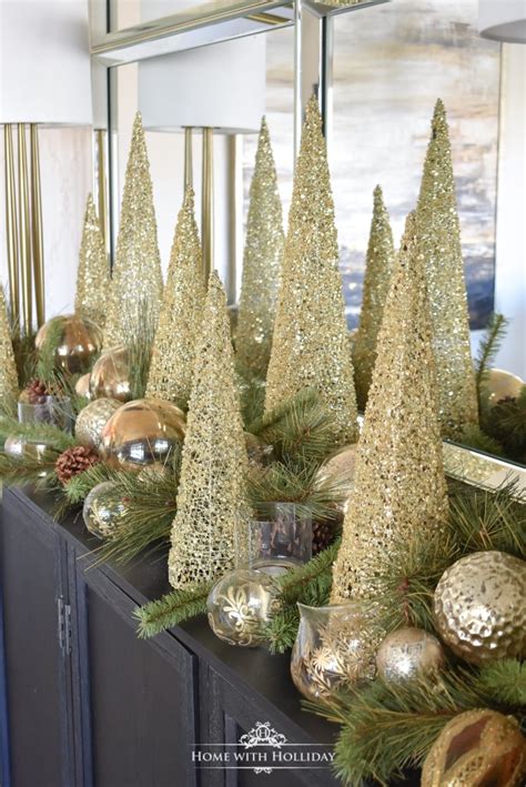 Green And Gold Elegant Christmas Cone Tree Centerpiece