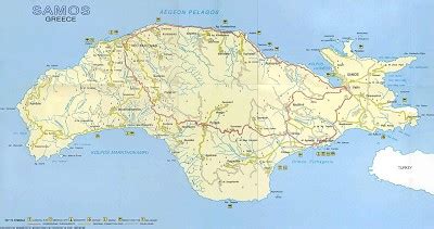 Mapa ostrova Samos Řecko v detailech