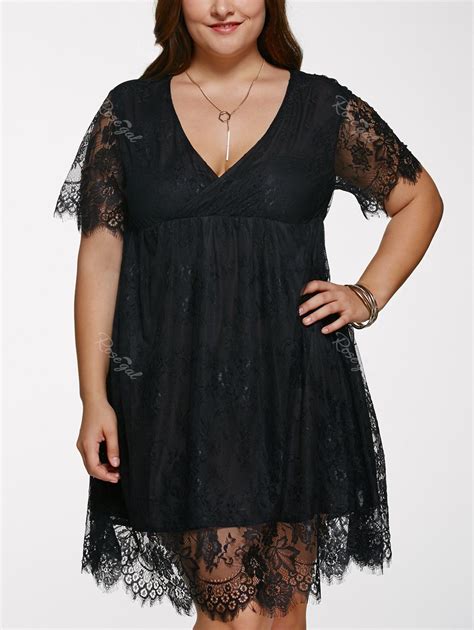 Black 5xl Plus Size Lace Short Cocktail Dress