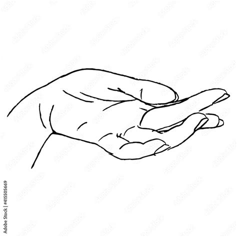 Female Hand With Open Palm Hand Drawn Sketch Black And White Ink