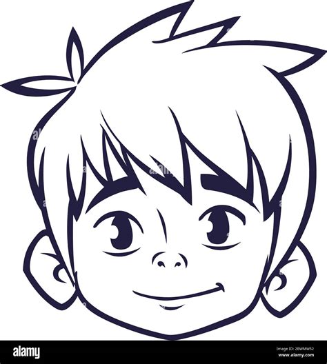 Happy Cartoon Boy Head Outline Vector Illustration For Coloring Book