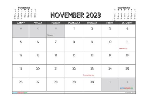 Free Editable Calendar November 2023 Pdf 3 Month Calendar In 2021