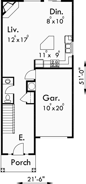 A bigger bedroom on the first floor and a loop bed area on the half floor. Fourplex House Plans, 2 Story Townhouse, 3 Bedroom ...