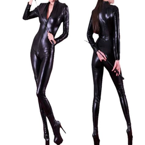 Adult Sexy Cool Black Faux Black Leather Jumpsuit Bodysuit Bondage 2016