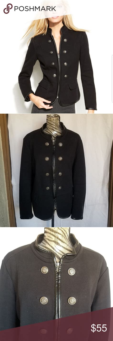 Inc Black Faux Leather Trim Military Jacket 3x Clothes Design Black