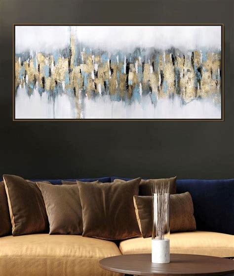 Metallic Abstract Painting Large Canvas Art Aqua Blue And Bronze Wall