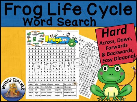 Frog Life Cycle Word Search Hard Puzzle Teaching Resources