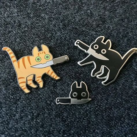 Knife Cat Enamel Pin Original In Cat Enamel Pin Enamel Pins Cat Pin
