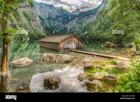 Boathouse In The Obersee Königssee Berchtesgaden Germany Stock Photo