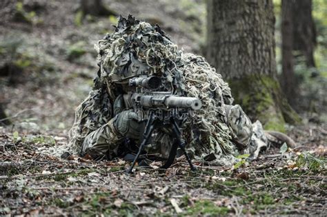 Sniper Wearing Ghillie Suit Stock Image Image Of Nato Soldier 79932927