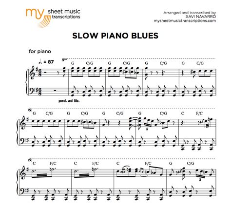 Sheets piano, 2012 — 2021. Slow Piano Blues in G | sheet music (.pdf) • My Sheet Music Transcriptions
