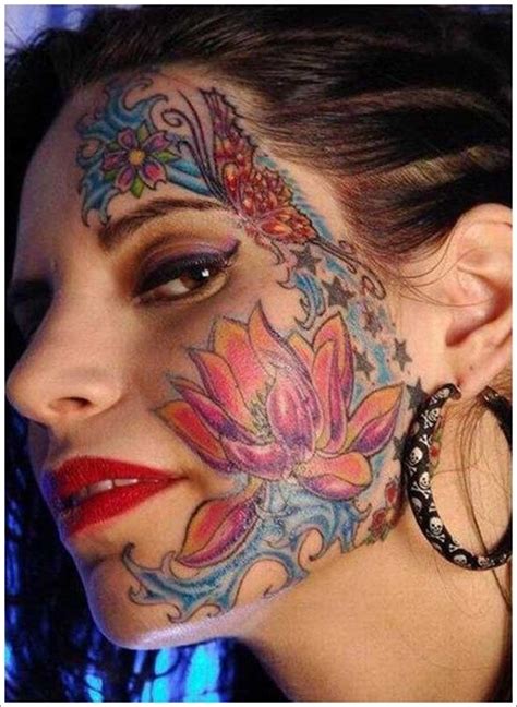 Colorful Lotus Face Tattoo For Girls Tattooimagesbiz