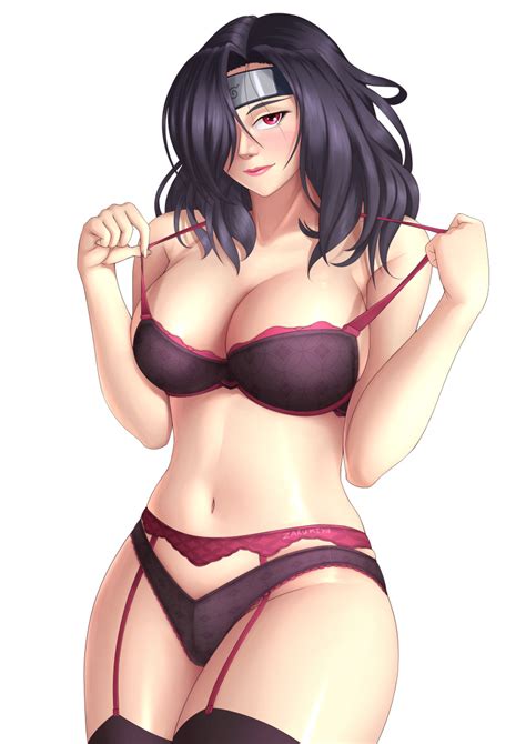 rule 34 1girls alternate hairstyle arms at sides black hair blush bra breasts cleavage female