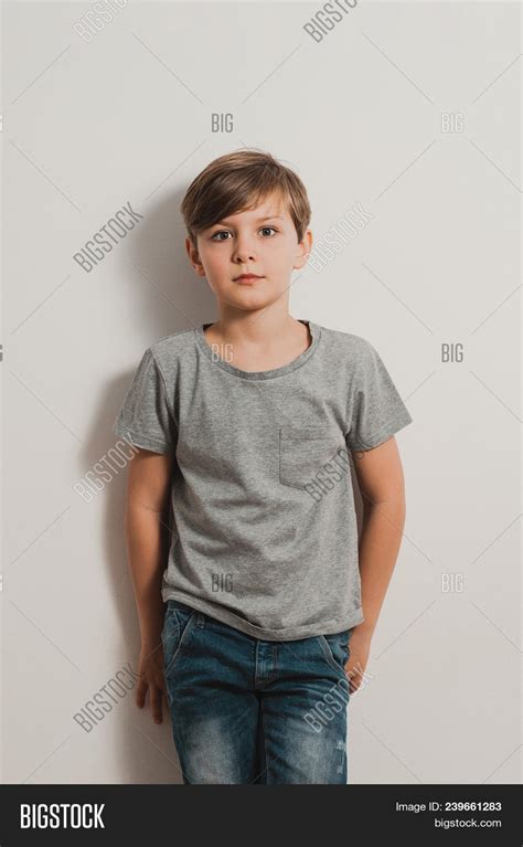 Cute Boy Stands Next Image And Photo Free Trial Bigstock