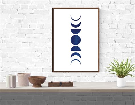 Blue Moon Phases Art Print Nursery Decor La Luna Mid Century Etsy