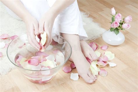 Woman Hands And Feet With Petals Stock Photo Image Of Skincare
