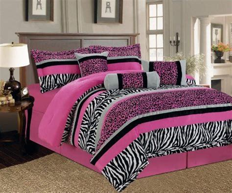 Grand Linen 5 Pieces Twin Hot Pink Black And White Leopard Zebra Comforter Set Bed In A Bag