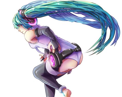 aqua eyes aqua hair barefoot bodysuit hatsune miku long hair miku append skintight twintails