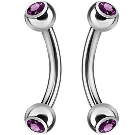 pair purple gem accent balls steel curved barbells
