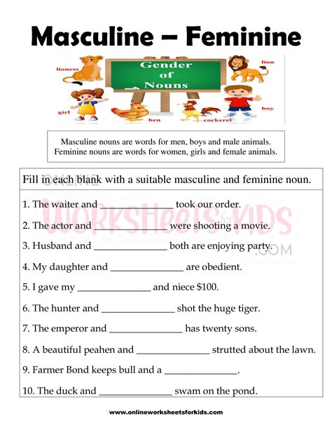 Masculine And Feminine Gender Worksheets 12