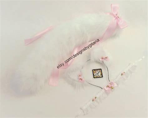 White Cat Ears And Tail Realistic Cat Ears And Tail Cat Ear Etsy