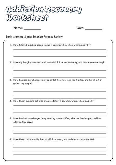 Printable Na 12 Step Recovery Worksheets