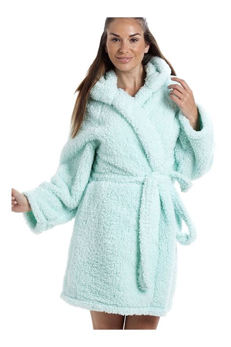 Luxurious Lightweight Soft Fluffy Fleece Mint Hooded Dressing Gown