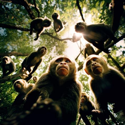 Premium Ai Image There Are Many Monkeys That Are Standing In A Tree