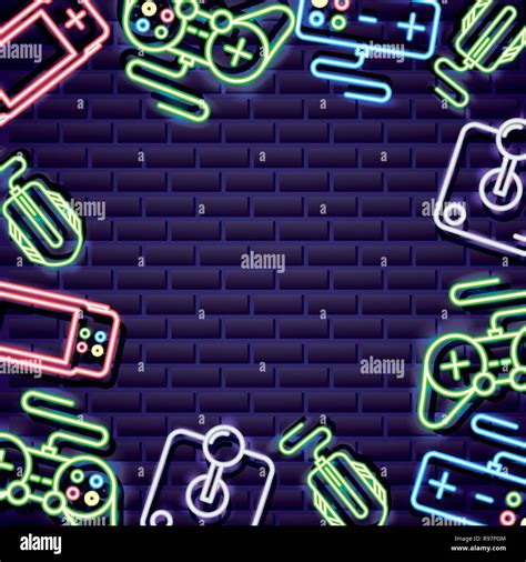 Video Games Controls Neon Background Vector Illustration Stock Vector