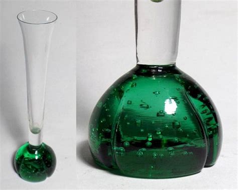 Vintage Green Weighted Glass Vase Tall Bud Vase Clear Cone Top Art Glass Bubble Glass 8