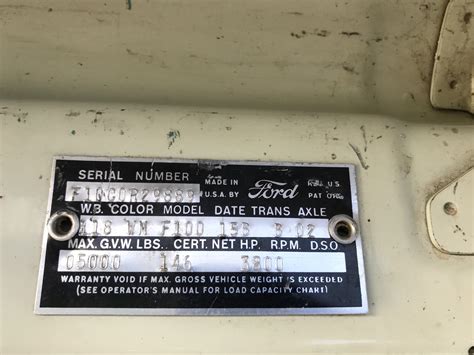 1960 F100 Vin Plate Decode Ford Truck Enthusiasts Forums