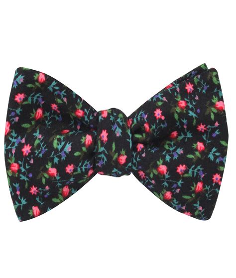 Kenrokuen Japanese Flower Self Bow Tie Black Floral Self Tied Bowtie Otaa