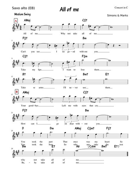 All Of Me Saxo Alt Sheet Music For Alto Saxophone Download Free In Pdf
