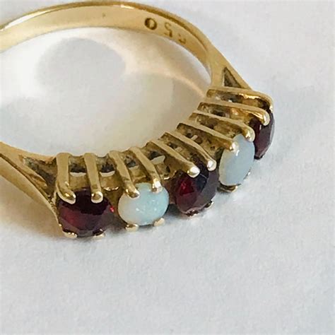 Vintage 9ct Gold Opal And Garnet Five Stone Ring Jewellery And Gold