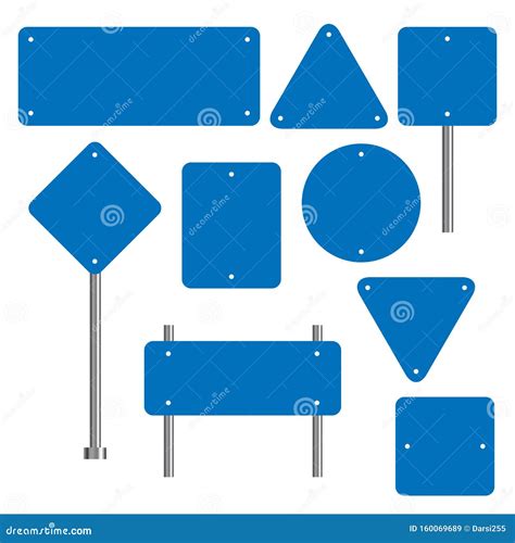 Blank Traffic Road Sign Set Empty Street Signs Blue Isolated On White