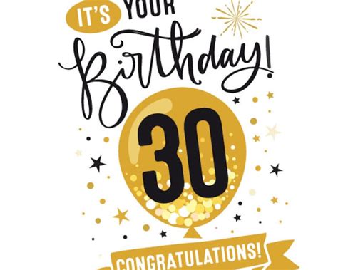 Printable 30th Birthday Card Congratulations Thirty Balloon Etsy Uk