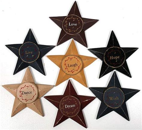 4 Primitive Dimensional Wood Star Magnet With Saying Signs And