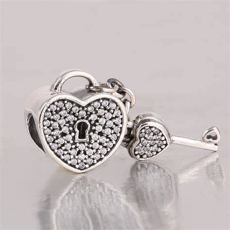 New Authentic Sterling Silver Lock Key Heart Dangle Charms Pave Cz Suitable For Pandora
