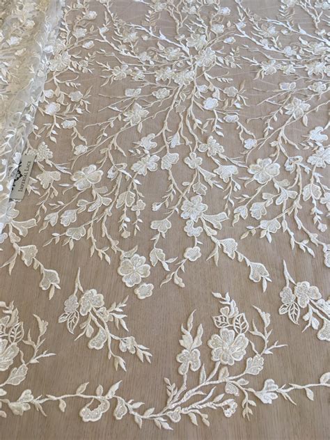 Ivory Organic Floral Sequin Embroidery On Tulle Fabric D Lace