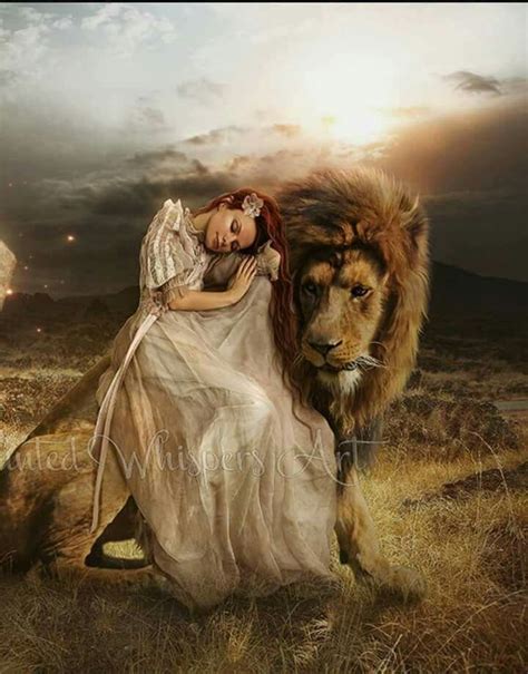 A Painting Of A Woman And A Lion