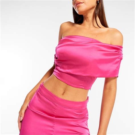 Missguided Co Ord One Shoulder Satin Crop Top Women Pink Ace
