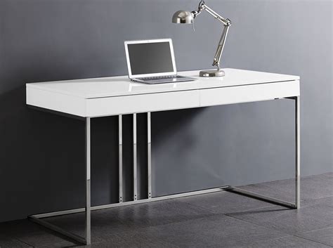 Elite High Gloss White Lacquer Desk With Stainless Steel Base Washington Dc Whiteline Sabine