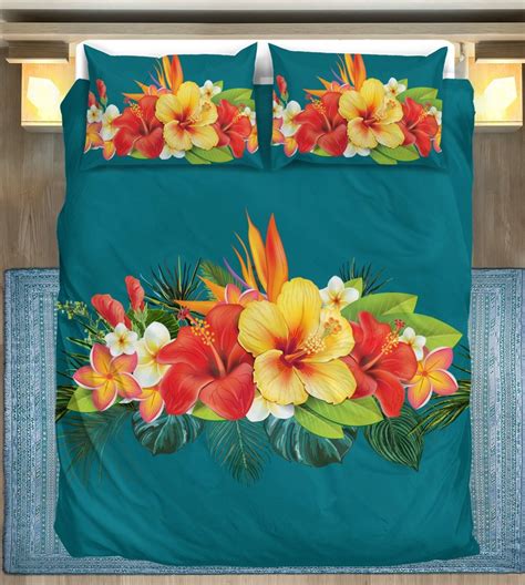 Hawaiian Tropical Flower Hibiscus Bedding Set Jorjune