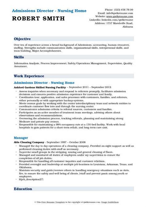 Admissions Director Resume Samples Qwikresume