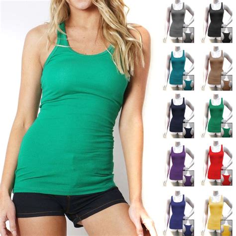 COTTON RIBBED RACERBACK TANK TOP Womens Fitness Sport Yoga Stretch Long